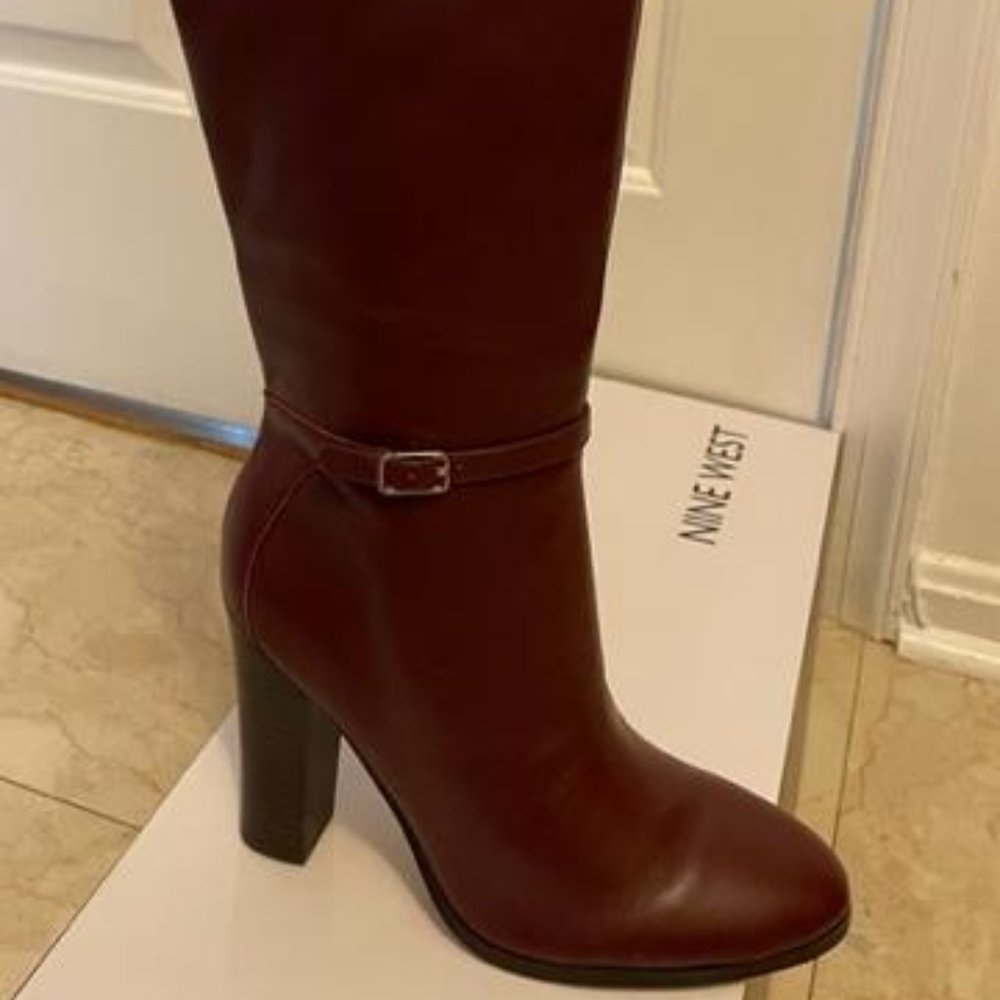 Nine West Womens Kimy Boots Brown Leather Knee High Brand New
